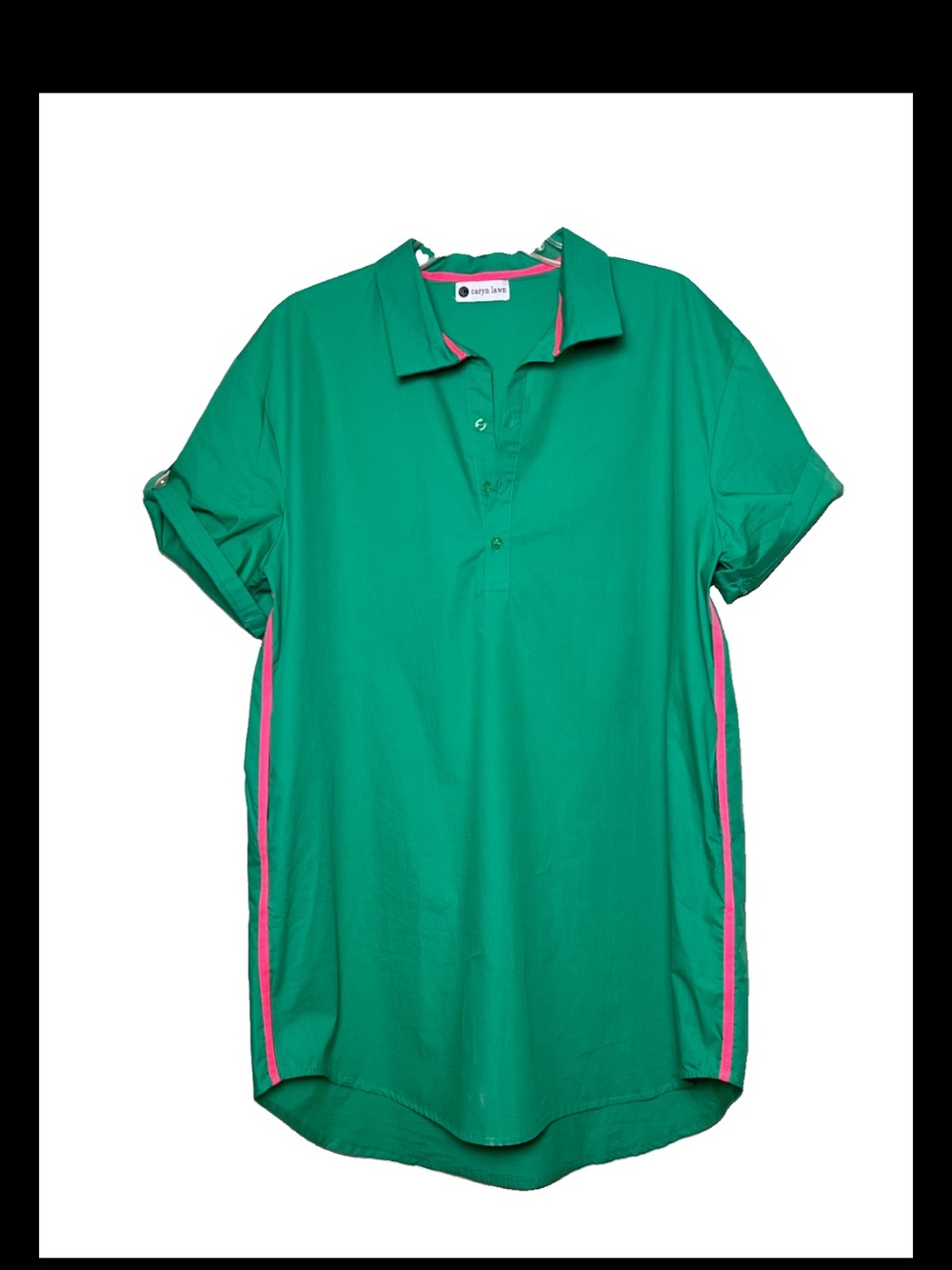 CARYN LAWN Short Sleeve Shirt Dress Kelly Green 100% Cotton One Size Preppy